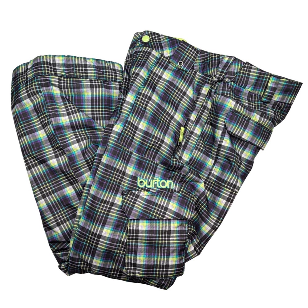 Burton DryRide Snowboard Pants Large 14/16 Plaid Purple Lime Green Insulated Ski